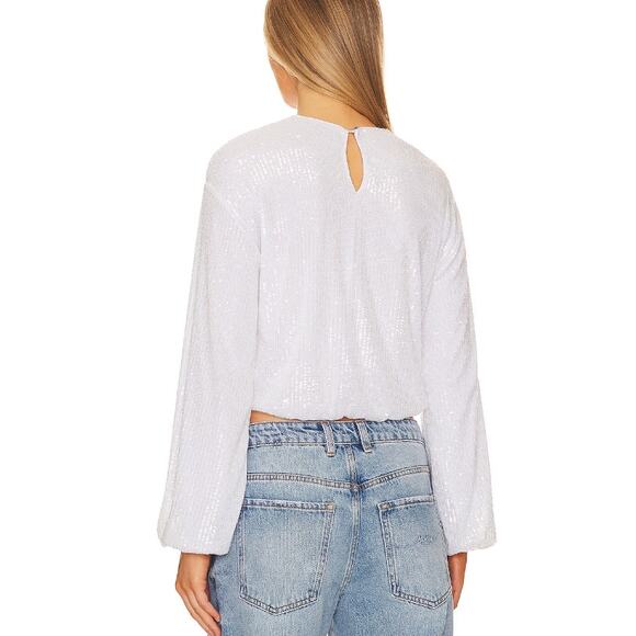 Show Me Your Mumu Good Time White Sequin Top Medium NWT Long Sleeve Party Blouse - Picture 2 of 8